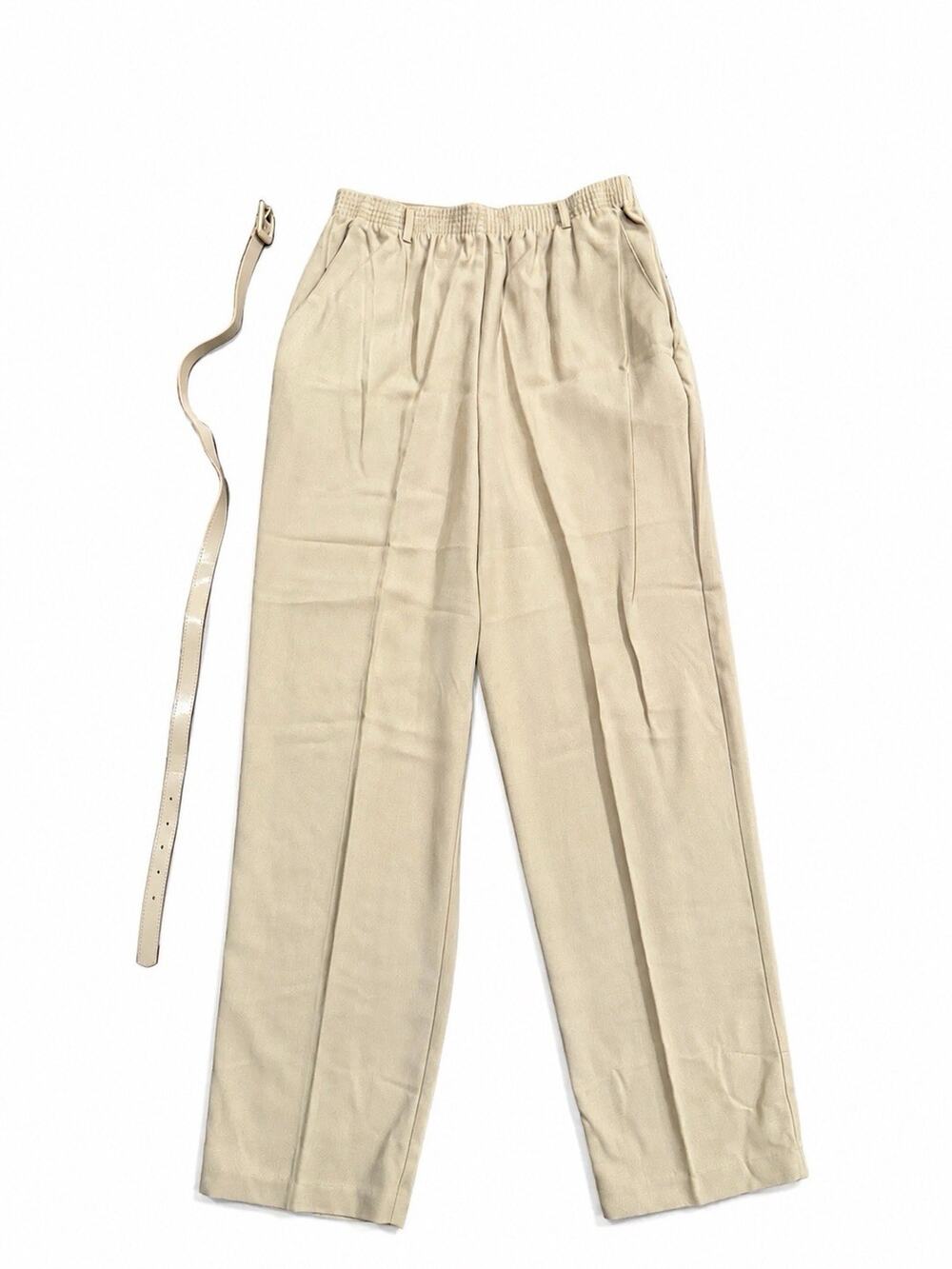 Koret Women’s Large Beige Pull On Pants Elastic Waist Straight Leg Belted